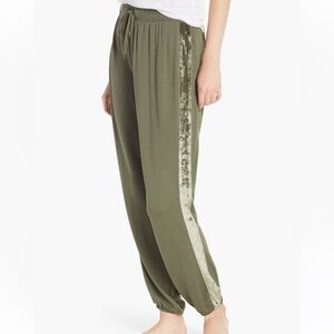 SPLENDID Velvet Stripe Pajama Pants In Forest Green